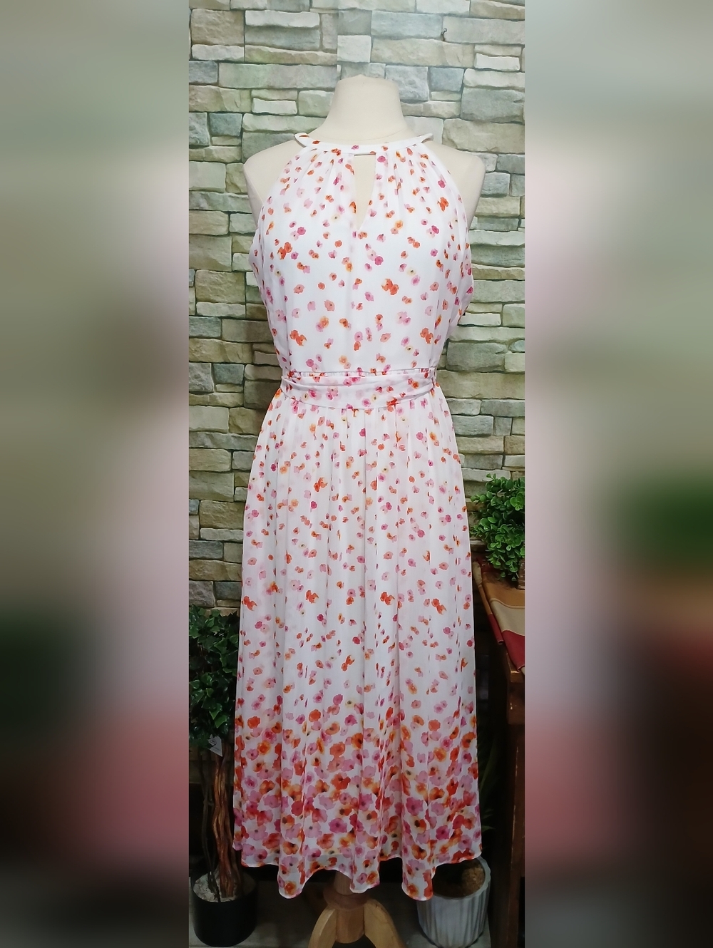 New DKNY Floral Belted Long Dress Size 10 Whimsigoth Feminine Romantic